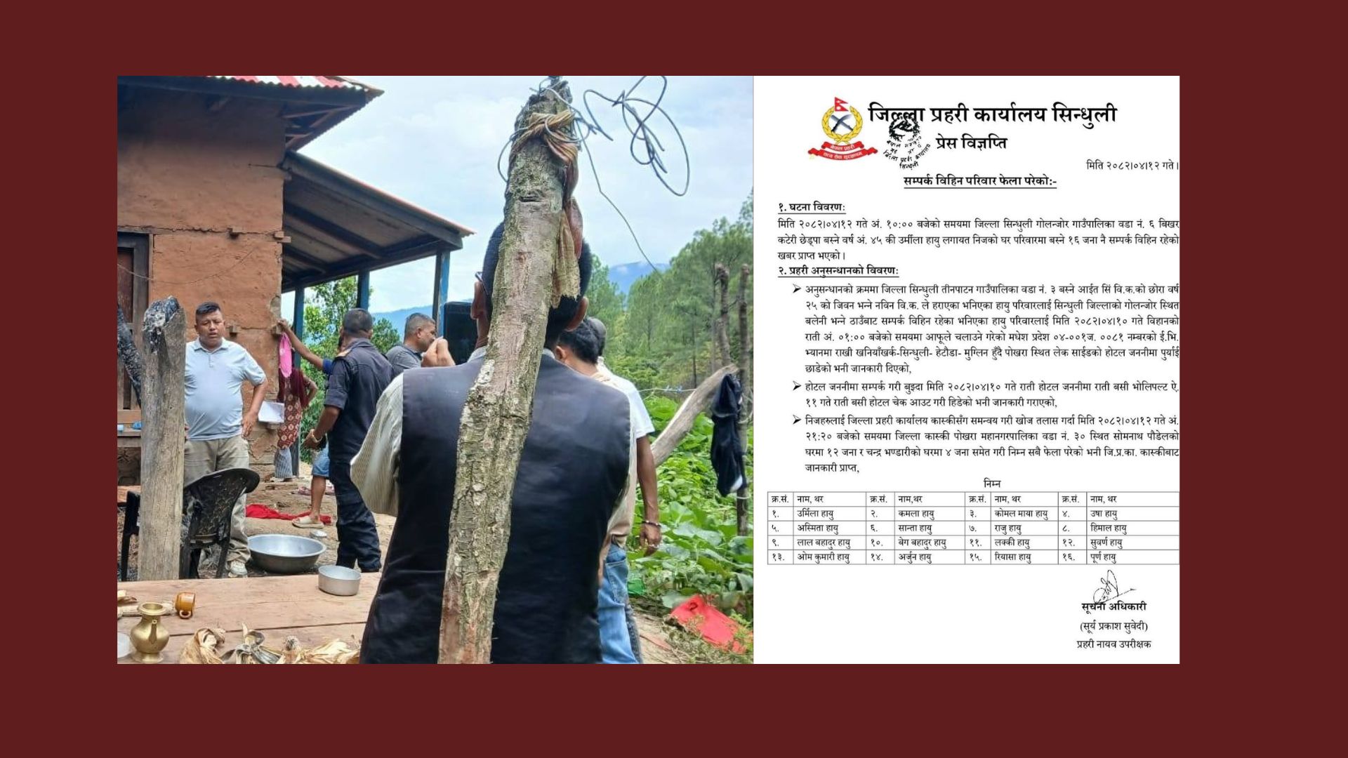 सिन्धुलीबाट सम्पर्कविहीन भएका हायु परिवारका १६ जना पोखरामा सुरक्षित अवस्थामा भेटिए