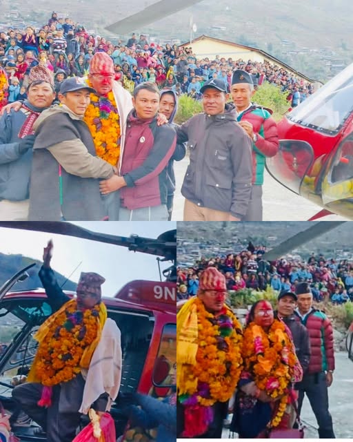 गोरखामा रिटायर शिक्षकलाई हेलिकप्टरमा उडाएर सम्मानजनक बिदाइ