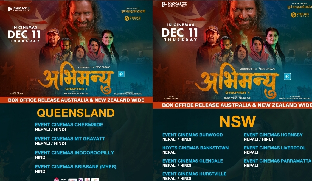 ‘अभिमन्यु : च्याप्टर–१’लाई अस्ट्रेलिया र न्युजिल्यान्डमा ५०० शो ‘अभिमन्यु : च्याप्टर–१’लाई अस्ट्रेलिया र न्युजिल्यान्डमा ५०० शो