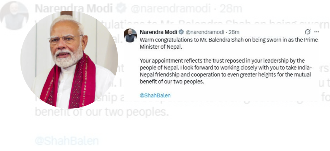 बालेनलाई बधाई दिँदै नरेन्द्र मोदीले भनेः नजिकबाट सहकार्य गर्न उत्सुक छु