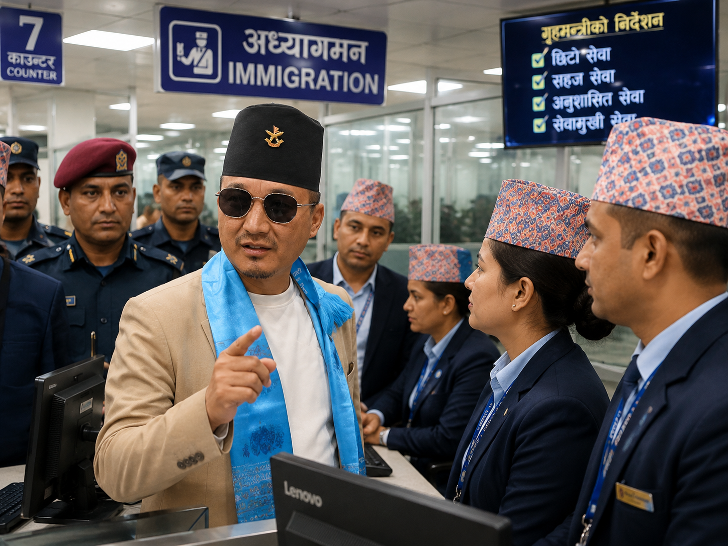 विमानस्थल अध्यागमनमा गृहमन्त्रीको ‘सरप्राइज एक्सन’ अब कर्मचारीले अनिवार्य ढाका टोपी लगाउनुपर्ने विमानस्थल अध्यागमनमा गृहमन्त्रीको ‘सरप्राइज एक्सन’ अब कर्मचारीले अनिवार्य ढाका टोपी लगाउनुपर्ने