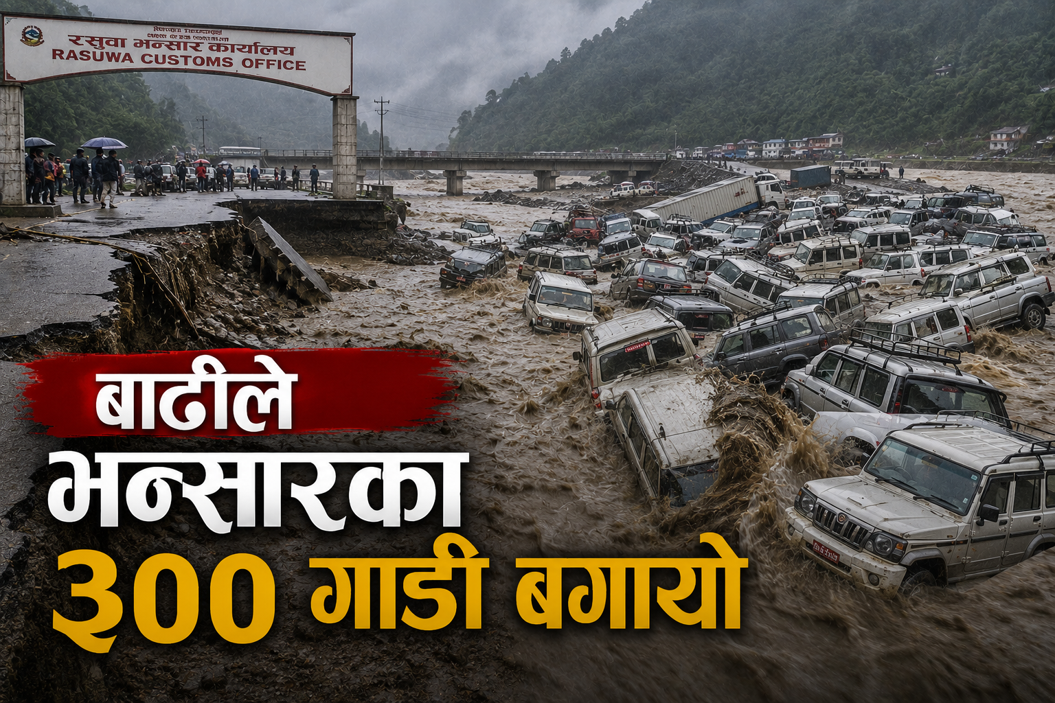 बाढिले भन्सारका ३०० गाडी बगायो