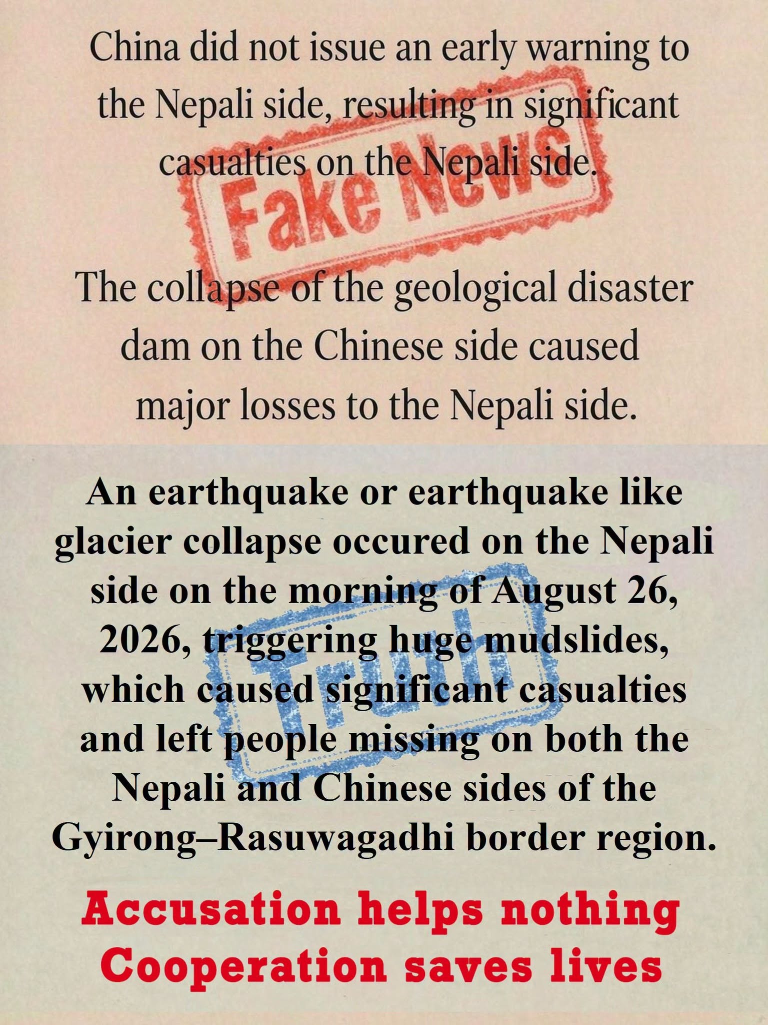 चिनियाँ दूतावासद्वारा बाढीको पूर्वसूचना नदिएको आरोपको खण्डन